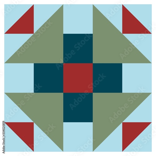 Barn quilt pattern, Amish Patchwork design, Abstract geometric tiled trail Vector illustration