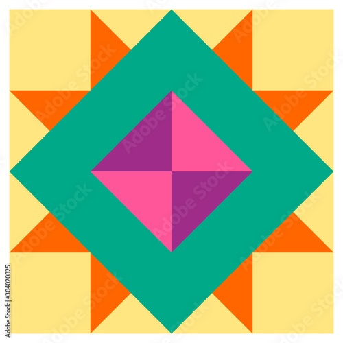 Barn quilt pattern, Amish Patchwork design, Abstract geometric tiled trail Vector illustration