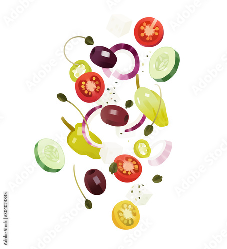 Greek salad with original ingredients, classical Greek cuisine, food concept