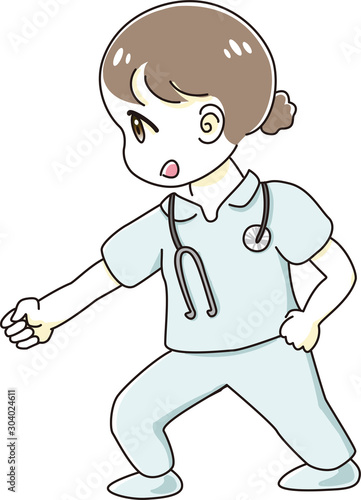 看護師 ナース キャラクター 聴診器 気合の入った ポーズ 居合い かわいい 忍者 侍 武道 武術 Stock ベクター Adobe Stock