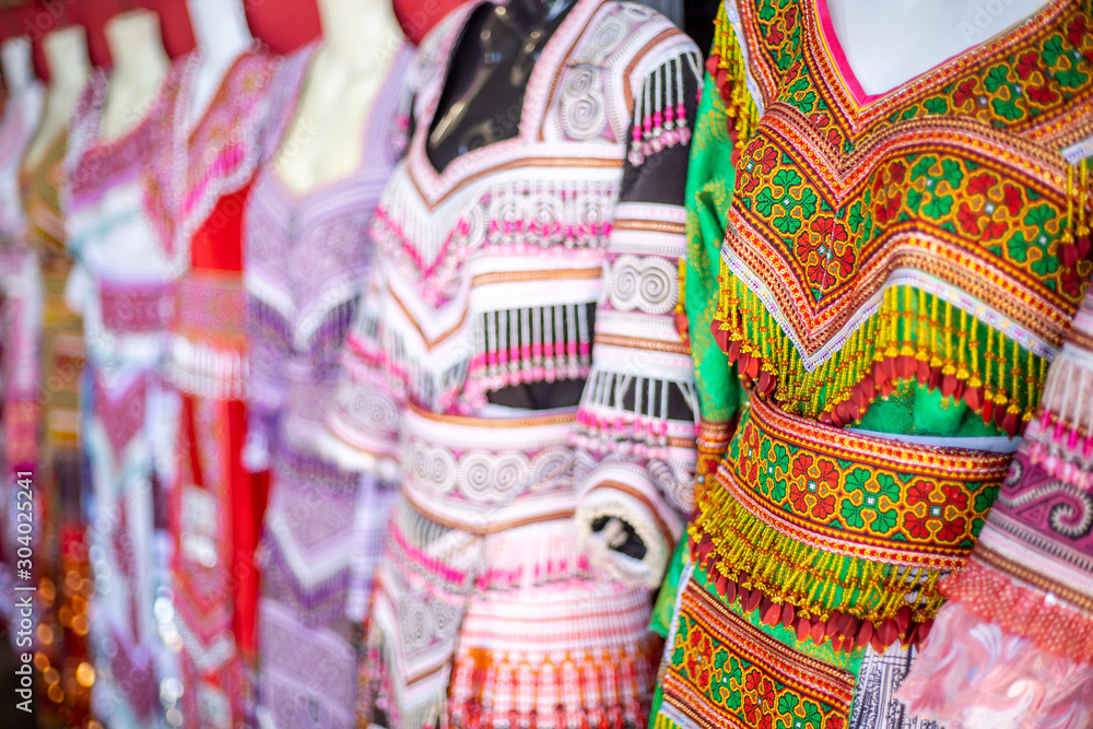 Fototapeta premium The hill tribe dress for tourist to try on for picture (very common dress , every where dress the same)