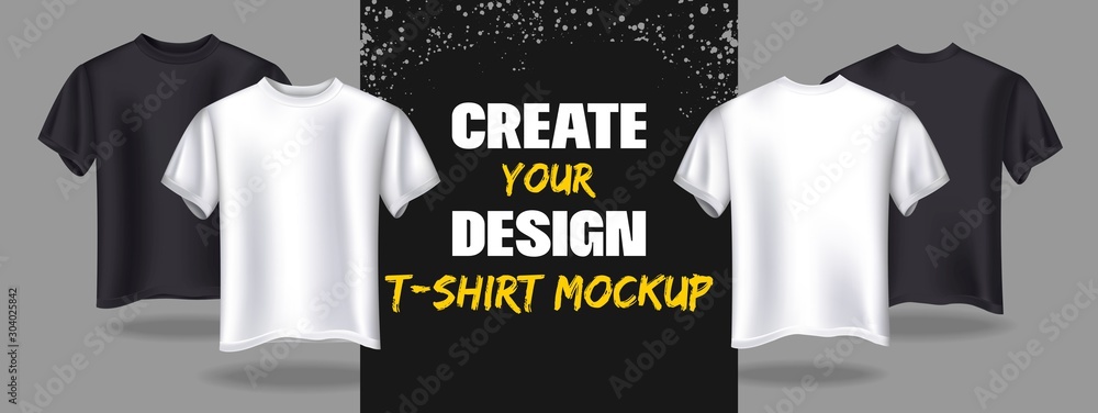 Creating fashion t-shirt banner mockup template vector illustration. White  and black shirts with empty copy space for design flat style. Stylish and  creative designing of clothes concept Stock Vector | Adobe Stock