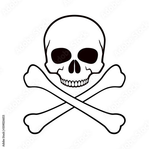 Human skull, crossbones. Symbol of danger. Abstract concept, icon. Vector illustration on white background.
