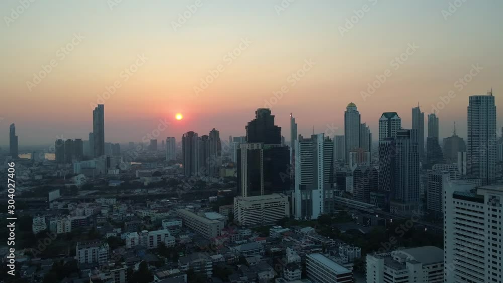 Sunset over Bangkoks busy Skyline, aerial Sunset over Bangkoks busy Skyline, aerial