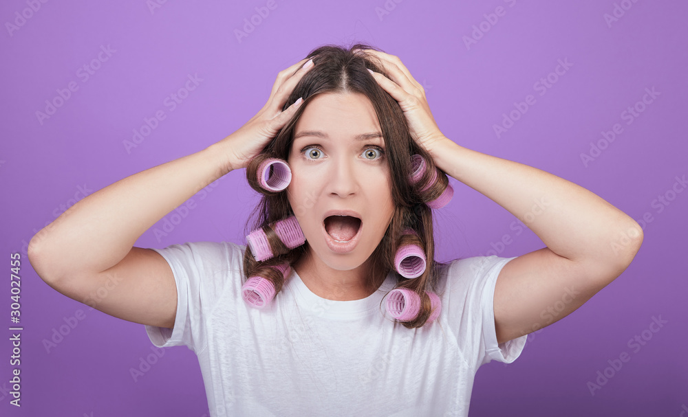 Beautiful woman with curlers. Beautiful woman with curlers.
