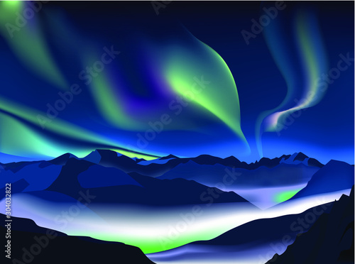 Winter Mounatin Background with aurora light