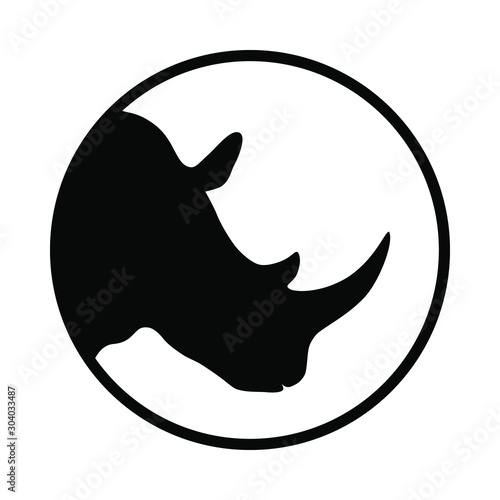Rhino graphic icon. Head rhinoceros sign in the circle Isolated on white background. Wildlife symbol. Vector illustration