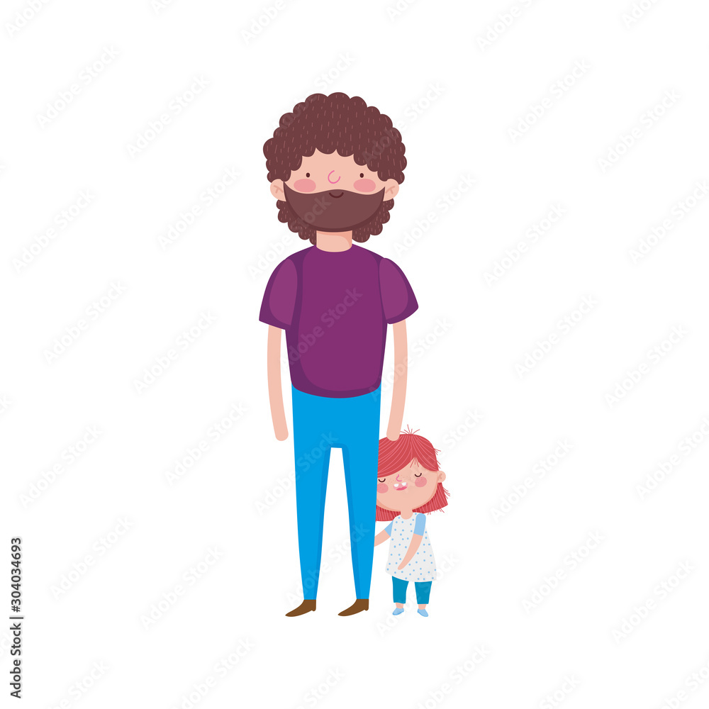 father and little daughter standing on white background father and little daughter standing on white background