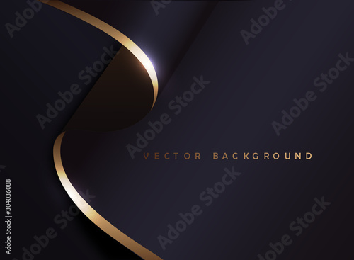 black and gold cloth background.Luxury backdrop with wave strip in dark style.