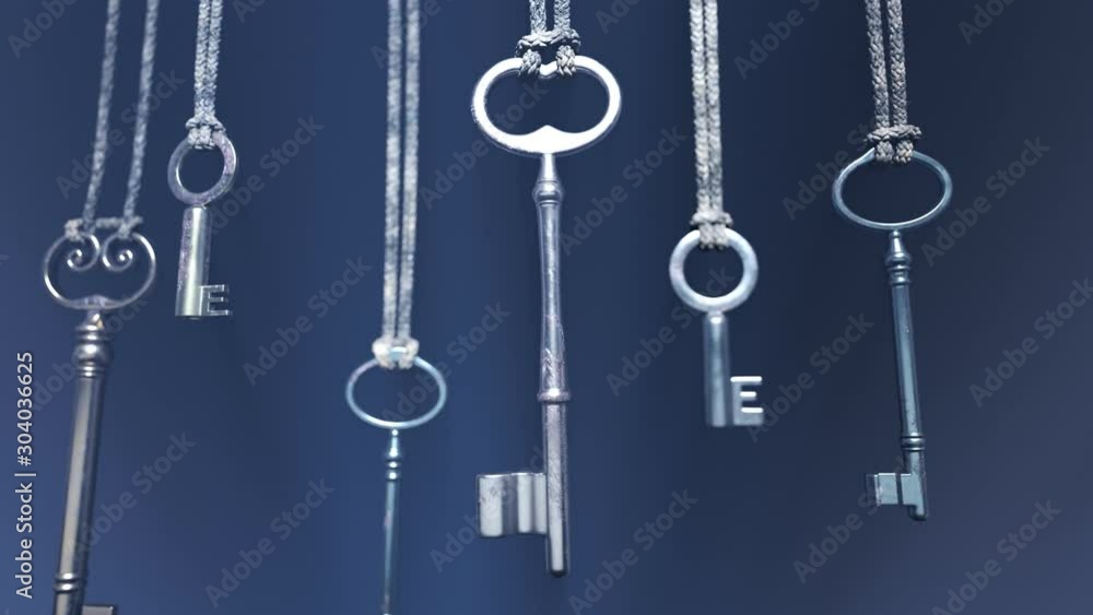 Animation of a key hanging on the twine with other keys around. Inspiring. 4kHD Animation of a key hanging on the twine with other keys around. Inspiring. 4kHD