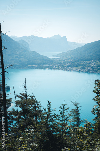 The Lake Atter (Attersee) from a viewpoint at the mount Schoberstein in Austria, Europe © Tom H