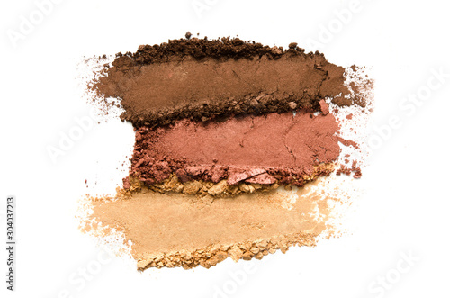 Crushed eyeshadow makeup set isolated on white background. The concept of fashion and beauty industry.  - Image