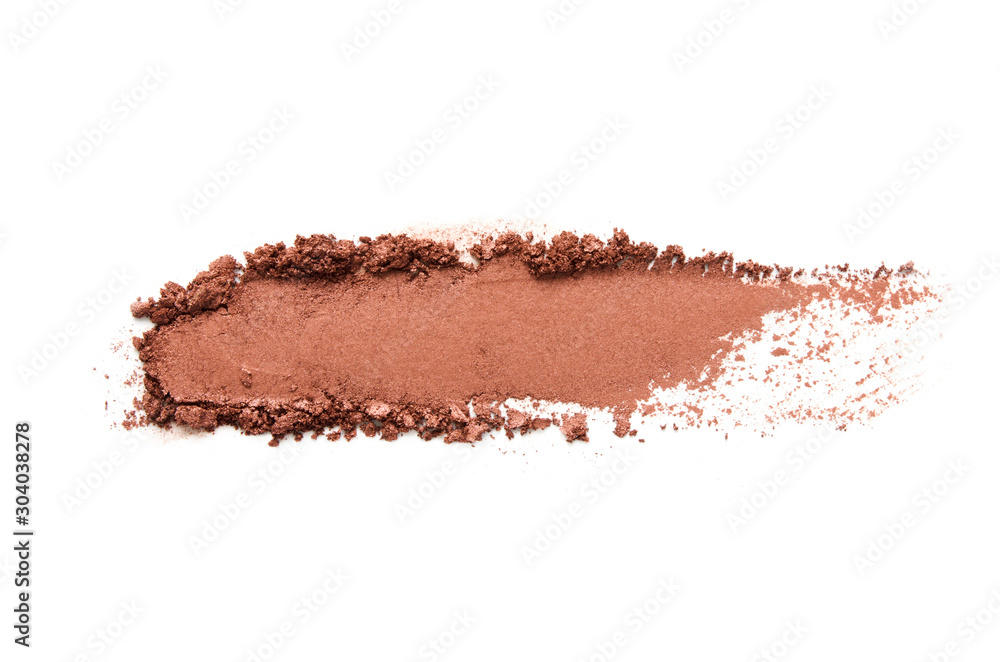 Eyeshadow sample isolated on white background. Crushed brown metallic eyeshadow. The concept of fashion and beauty industry. - Image - obrazy, fototapety, plakaty 