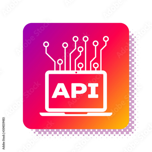 White Computer api interface icon isolated on white background. Application programming interface API technology. Software integration. Square color button. Vector Illustration