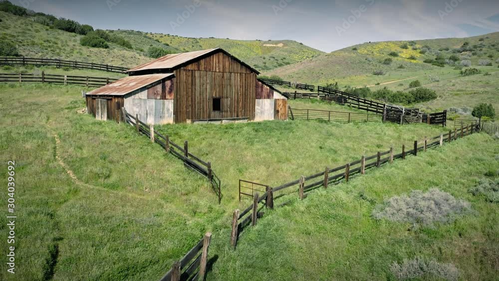 Aerial: Old Abandoned Western Barn On A Ranch, California, Usa Aerial: Old Abandoned Western Barn On A Ranch, California, Usa