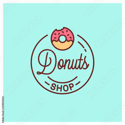 Donuts shop logo. Round linear of donut bakery