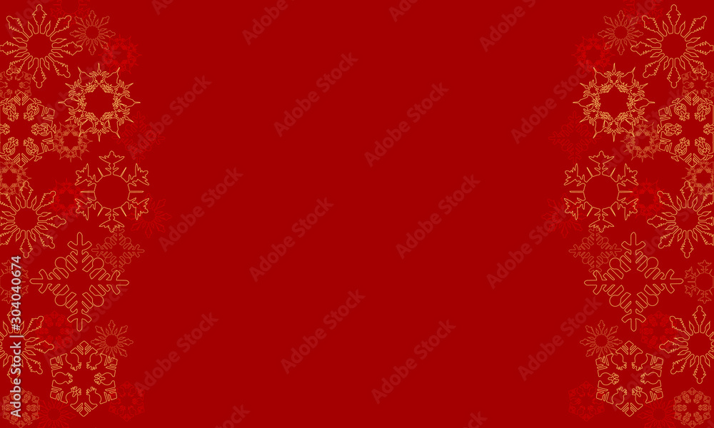Vector background with snowflakes pattern in gold on red Vector background with snowflakes pattern in gold on red