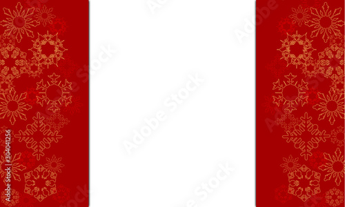  Vector background with snowflakes pattern in gold on red