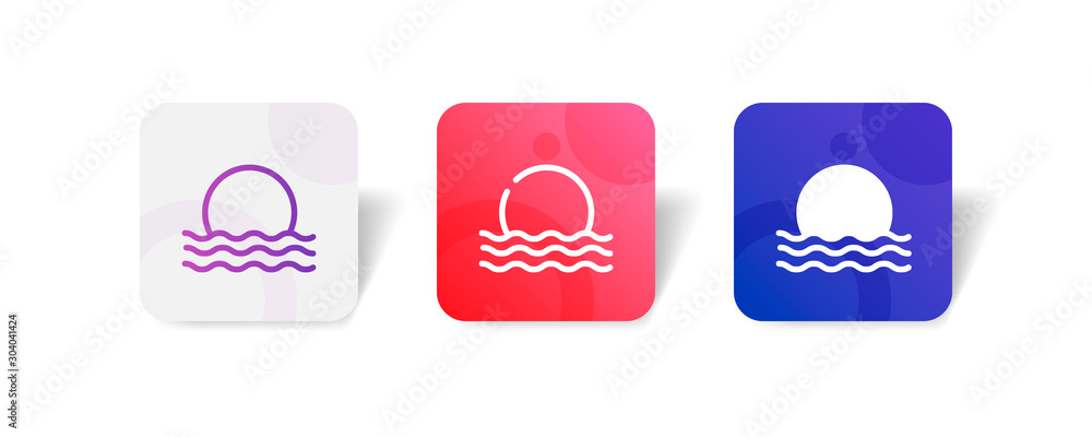 sunset outline and solid icon in smooth gradient background button