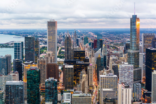 urban city skyline aerial view in Chicago, America © voyata