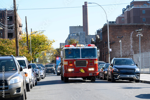 Fast fire engine in Manhattan, New York City.