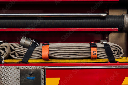 Coils of water hoses on a fire engine