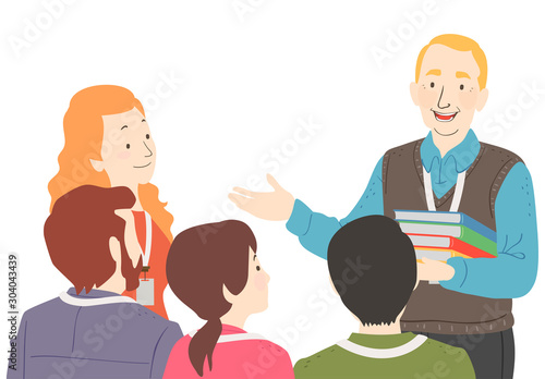 Senior Man Talk To Young Teachers Illustration