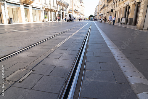 tram rails in bordeaux in city center france