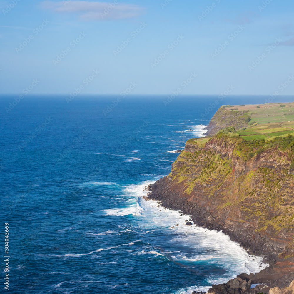 Cliffs and Atlantic ocean view from the observation deck Vigia das Baleias, Terceira.