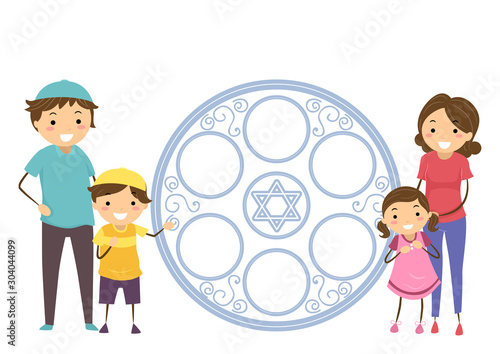 Stickman Jewish Family Passover Plate Illustration