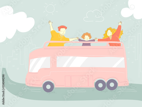 Family Trip Bus Illustration