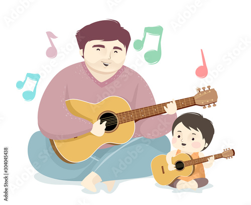 Kid Boy Dad Man Guitar Sing...