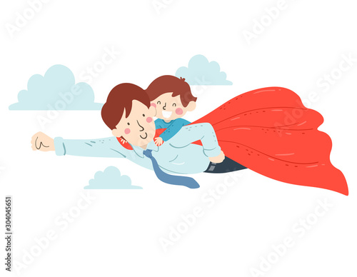 Kid Boy Man Dad Superhero Fly Illustration