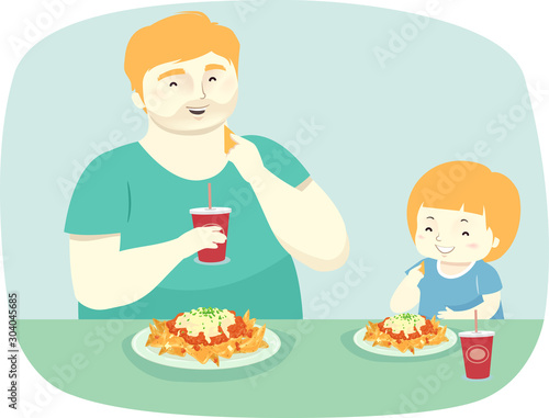Kid Man Father And Son Eat ...