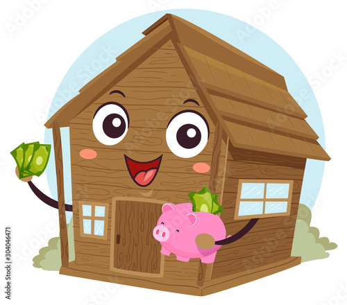 Mascot Cabin Off Grid Save Money Illustration