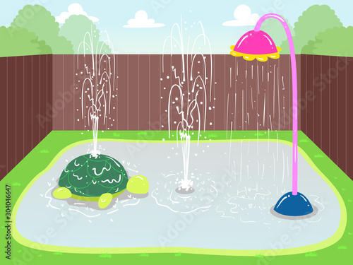 Splash Pads Backyard Illustration