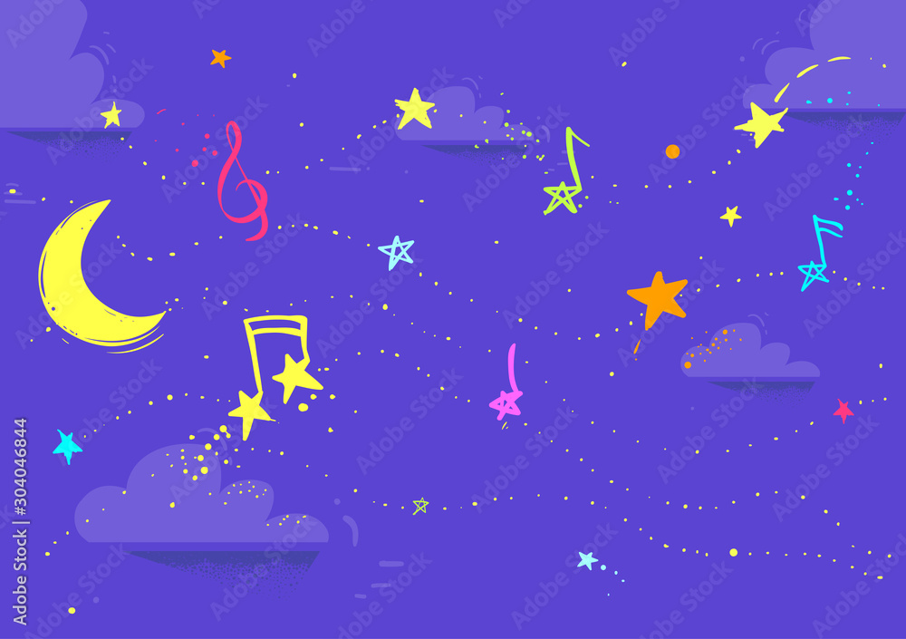Fototapeta premium Night Music Sky Star Notes Illustration