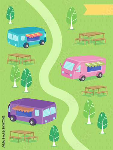 Food Trucks Path Benches Il...
