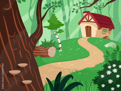 House Forest Path Illustration