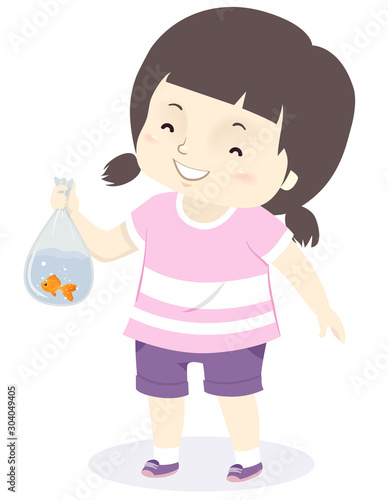 Kid Girl Buy Gold Fish Illu...