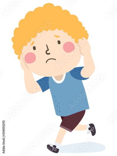 Kid Boy Run Scared Cover Ears Illustration