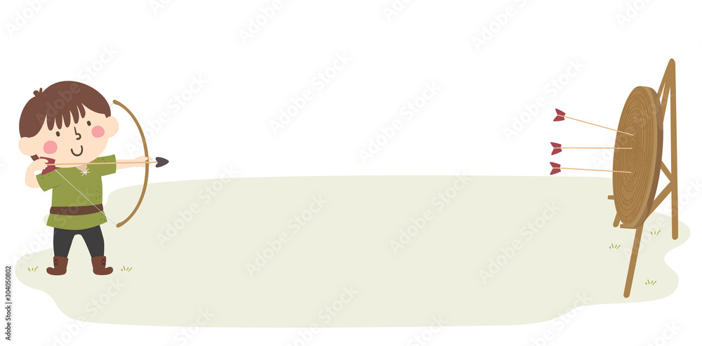 Kid Boy Page Wooden Bow Arrow Illustration Kid Boy Page Wooden Bow Arrow Illustration