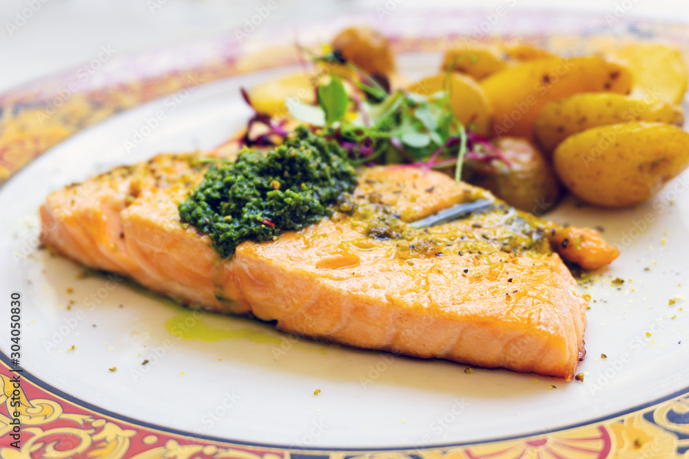 french cuisine grilled salmon and potatoes french cuisine grilled salmon and potatoes