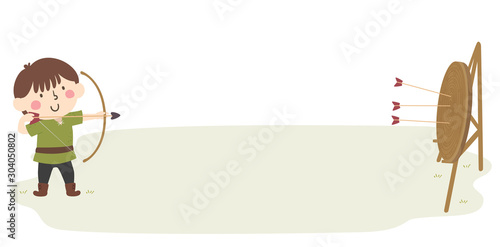 Kid Boy Page Wooden Bow Arrow Illustration