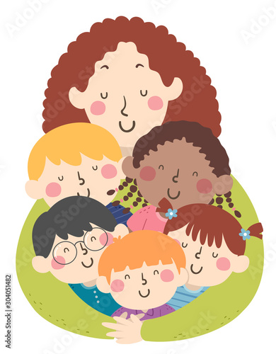 Kids Teacher Hug Illustration