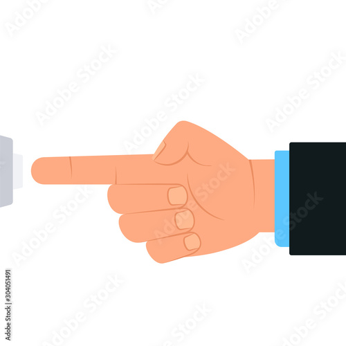 Hand pressing doorbell button. Clipart image isolated on white background