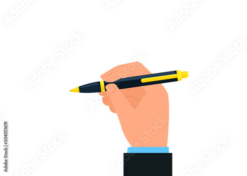 Hand holding pencil. Clipart image isolated on white background