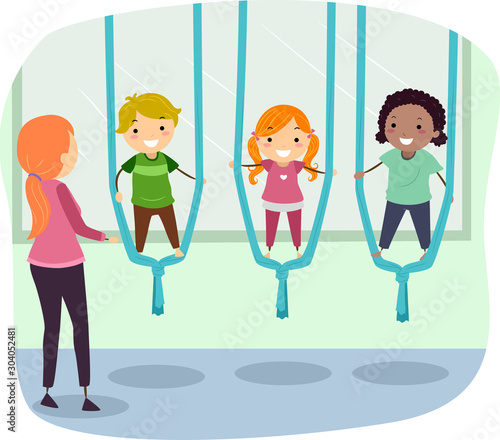 Stickman Kids Instructor Silk Yoga Illustration