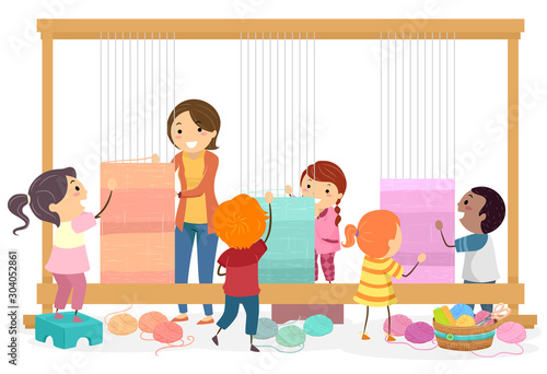 Stickman Kids Teacher Tapestry Illustration