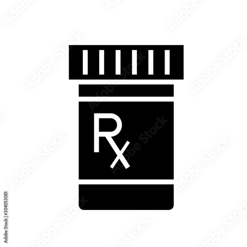 Prescription bottle glyph icon. Clipart image isolated on white background